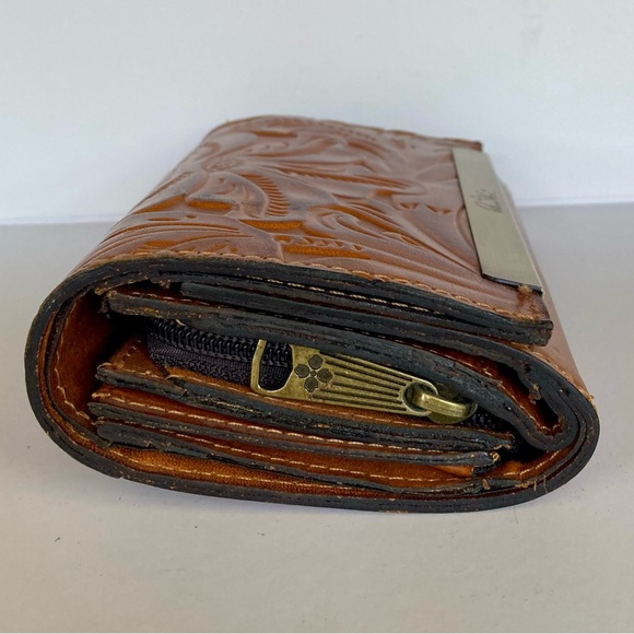 Patricia Nash Leather Cametti Trifold Wallet Organizer Tan Tooled Embossed Gold - Picture 13 of 16